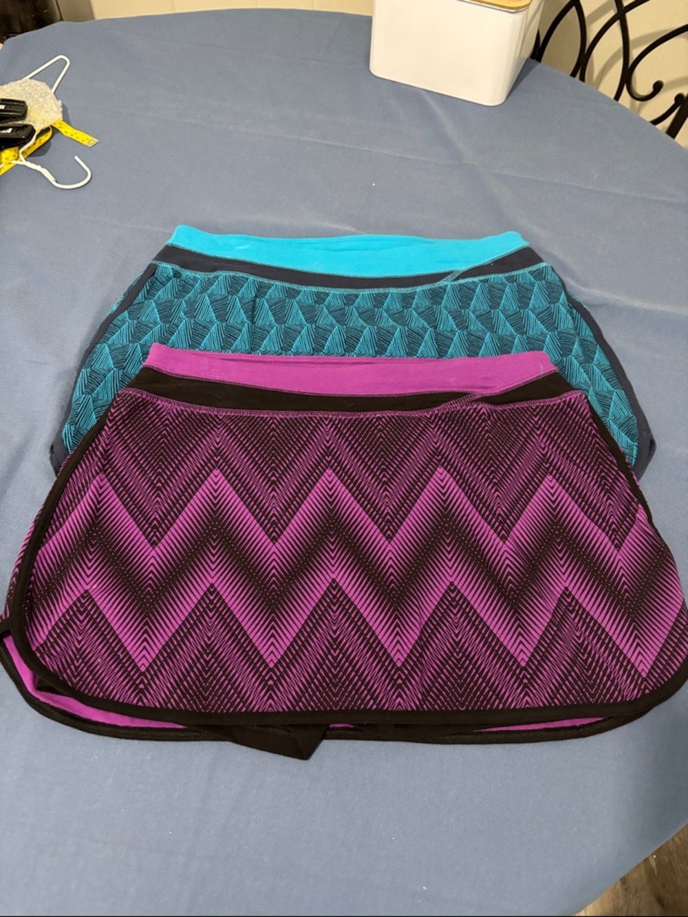 NWOT bundle of 2 tek gear Purple Chevron and Teal Geometric Athletic Skorts